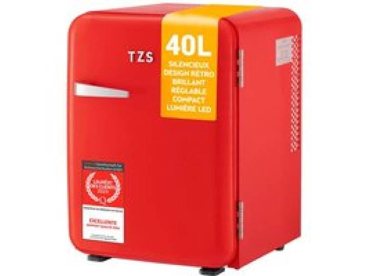 Mini-réfrigérateur 40L totalement silencieux design rétro 2 compartiments de porte + 6 étagères flexibles - Rouge