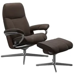 Stressless Sessel mit Hocker Consul Cross Leder Braun Batick Brown M (Medium)