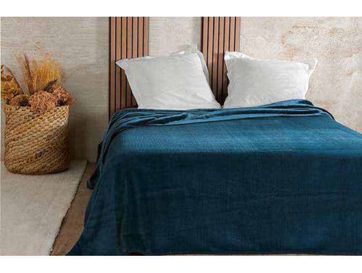 Linder Couvre lit Velours gaufré - 240x260cm - Bleu Marine