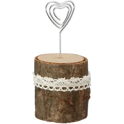 Fotohalter Holz Metall - Landhausstil Vintage Deko für Fotos, Postkarten, Notizen - Tischkartenhalter Hochzeit & Feiern - Braun/Silber - 5x5x12cm