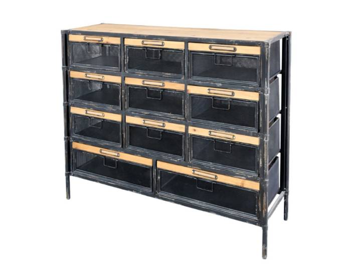 Commode industrielle en bois marron et fer noir 107 x 34 x 86.5 cm