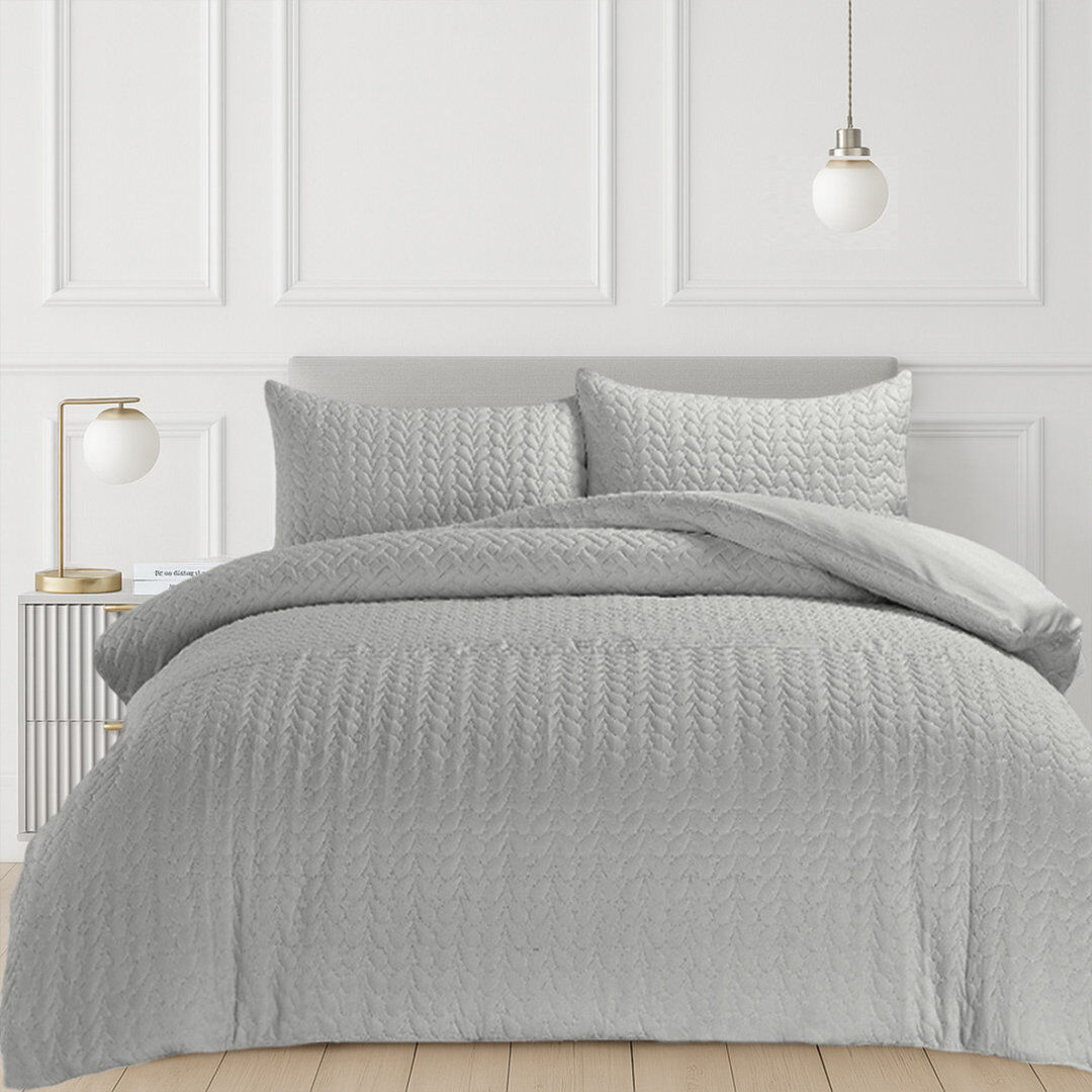 Velosso 3D Embossed Pattern Kinsley Duvet Set Grey Double Duvet Cover Set