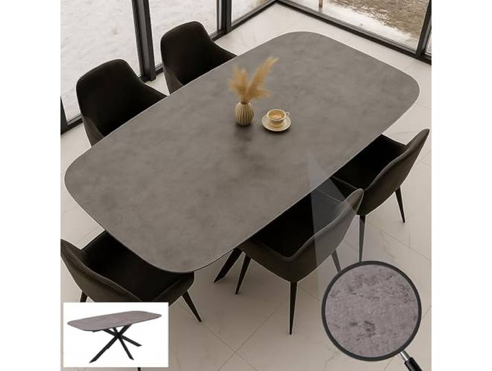 Mendler Esszimmertisch HWC-O56 MDF Metall 200x100cm - graue Stein-Optik Tisch, Esstisch