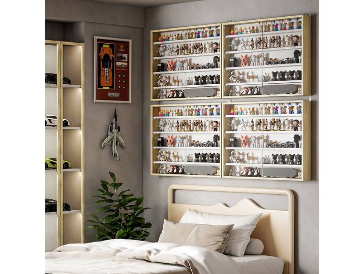 HOMCOM Vitrine Murale 80x9,5x60cm 4 Étagères Verre Coulissantes