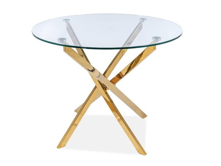 Table design ronde en verre et acier doré 90cm