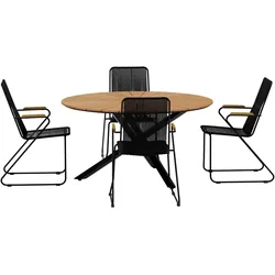 Ebuy24, Gartentisch + Balkontisch, Mexico Gartenset Tisch Ø140 cm Natur 4 Stühle schwarz. (140 x 75 cm)