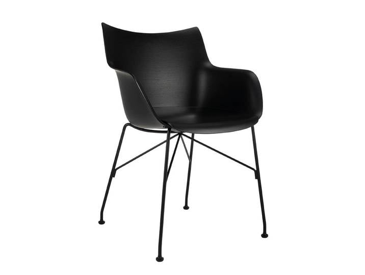 KARTELL chaise avec accoudoirs Q/WOOD (Noir, base noire - bois palqué, polymère renforcé thermoplastique et acier)