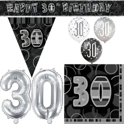 Partyset schwarz 30. Geburtstag Partyset Deko Set silber Party Dekoration Geburtstagsdeko