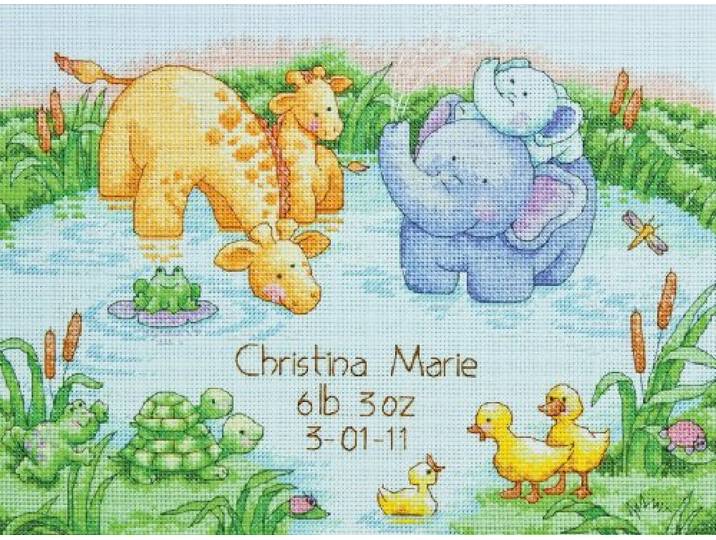 Dimensions Counted X Stitch-Birth Record: Kleine vijver, 100% katoen, blauw, 30 x 22 x 0,1 cm