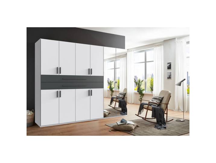 Kleiderschrank Stride Weiß, Rahmen + Abs. Grafit - Griffe Grafit Mischholz B 270 cm - Kleiderschrank