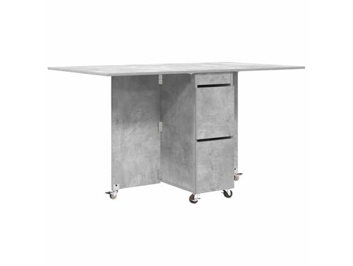 HBBMGYD Esstisch 140 x 80 x 77 cm aus Holz, Betongrau Minimalistisches Design, manueller ausziehbarer Mechanismus, integrierte Aufbewahrung, stabile Basis – Kippfunktion