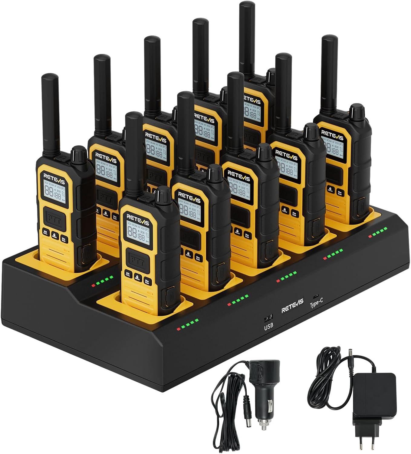 Retevis RB648Plus Funkgeräte, Walkie-Talkie mit 10-Wege-Ladegerät, Großer Reichweite,IP67, 2000mAh, Gruppenruf, VOX Handfunkgerät Set für Baustellen