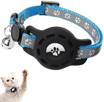 Everyday Crate AirTag Cat Collar With Reflective Safety Design, Bell & Secure Tracker Holder blue