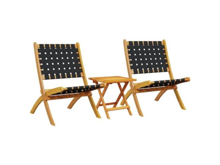 MNCVXAXG Set mit 2 Klappstühlen mit Couchtisch aus Massivholz, Schwarz Sitzfläche 45 x 40 cm, Couchtisch 40 x 40 x 40 cm, Olefinfaser, Öl-Finish, Montage erforderlich