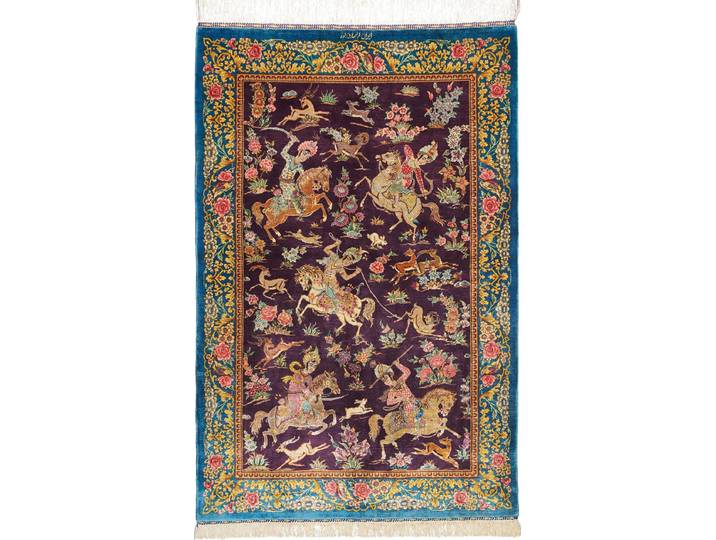Ghom Seide Teppich 77x121 Handgeknüpft Orientteppich Perserteppich Seide
