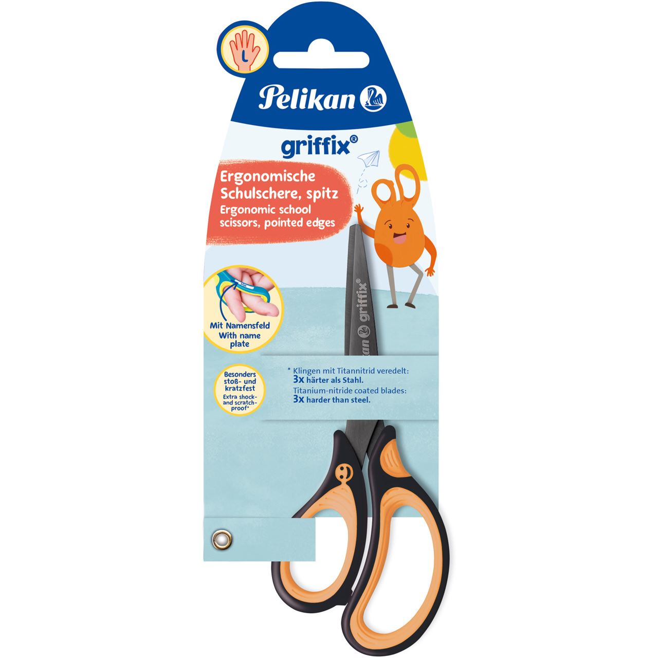 Pelikan griffix Schulschere spitz Linkshänder NeonBlack Blister