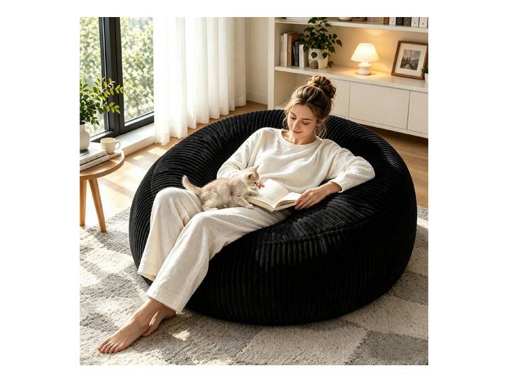VUZINIC Sitzsack 6 FT riesiger runder Sitzsack, übergroßes faules Boden-Sofa, Cordstoff (1 St), Hochdichte Schwamm-Füllung, vakuumkomprimiert