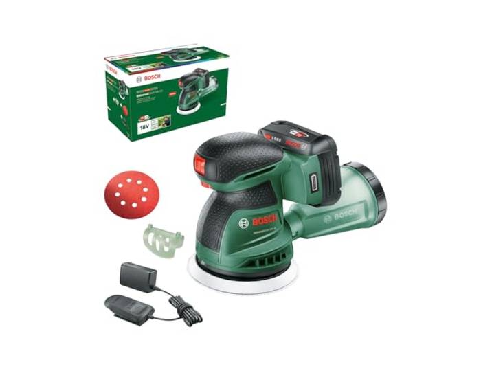 Bosch Akku-Exzenterschleifer UniversalOrbit 18V-20 Set (Schleifen von mittelgroßen bis großen Holzoberflächen sowie lasierten und lackierten Oberflächen; Durchmesser: 125 mm;Akku 2.0Ah und Ladegerät)