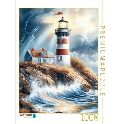 CALVENDO Puzzle Ein Leuchtturm mit Wärterhäuschen wacht über die raue Steilküste | 1000 Teile Lege-Größe 64x48cm Foto-Puzzle für glückliche Stunden