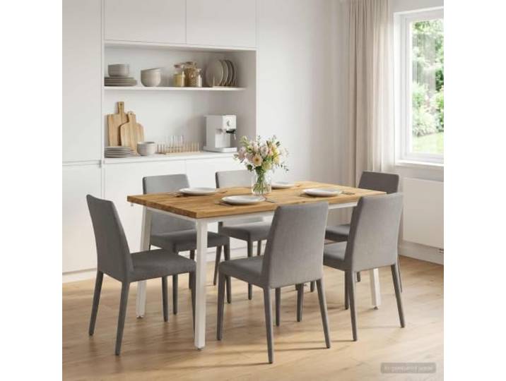 Esstisch Massivholz Akazie Weiß 140 x 70 x 75 cm Rechtwinklig Verzinkte Stahlbeine,-Rutsch-Zubehör,Innenbereich,Esszimmer,Wohnzimmer,klare Linien