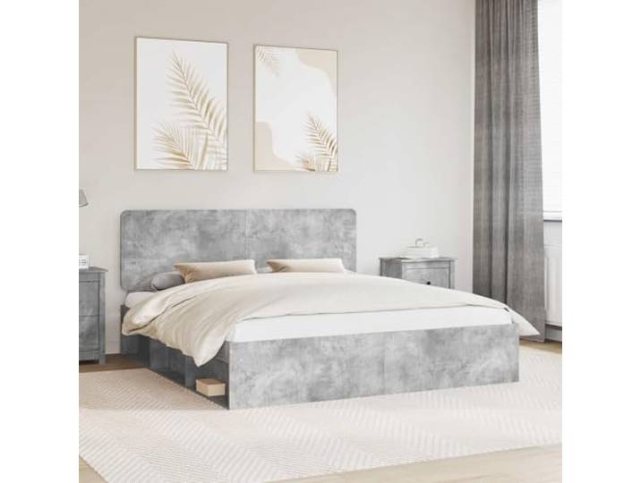 Massives Kiefernholz Kopfteil Modernes Design 180 x 200 cm Grau Bettrahmen mit Kopfteil Beton 180x200 cm Massives Kiefernholz Stabiler Lattenrost Modernes Doppelbett Holzgestell