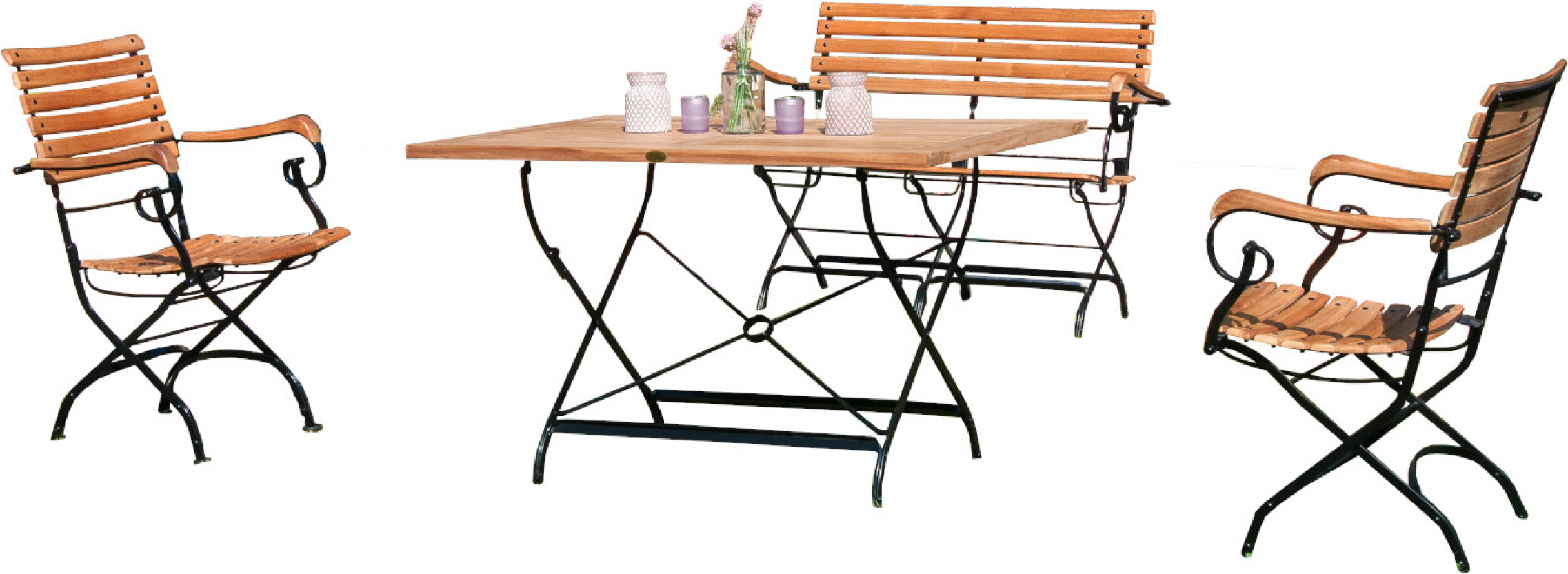 Sonnenpartner 4-teilige Sitzgruppe Oxford 120x80 cm Teakholz und Eisen schwarz Gartentisch klappbar
