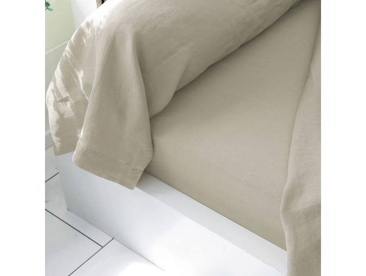Drap-housse en lin blanc craie 140x200x28cm