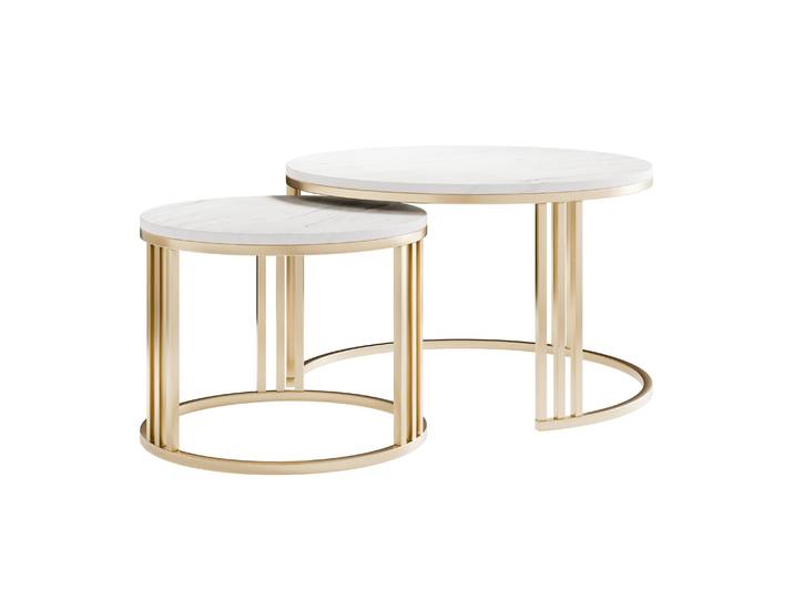 Runder Couchtisch 2in1 LORI MAT gebürstetes Gold, Marmor Levanto