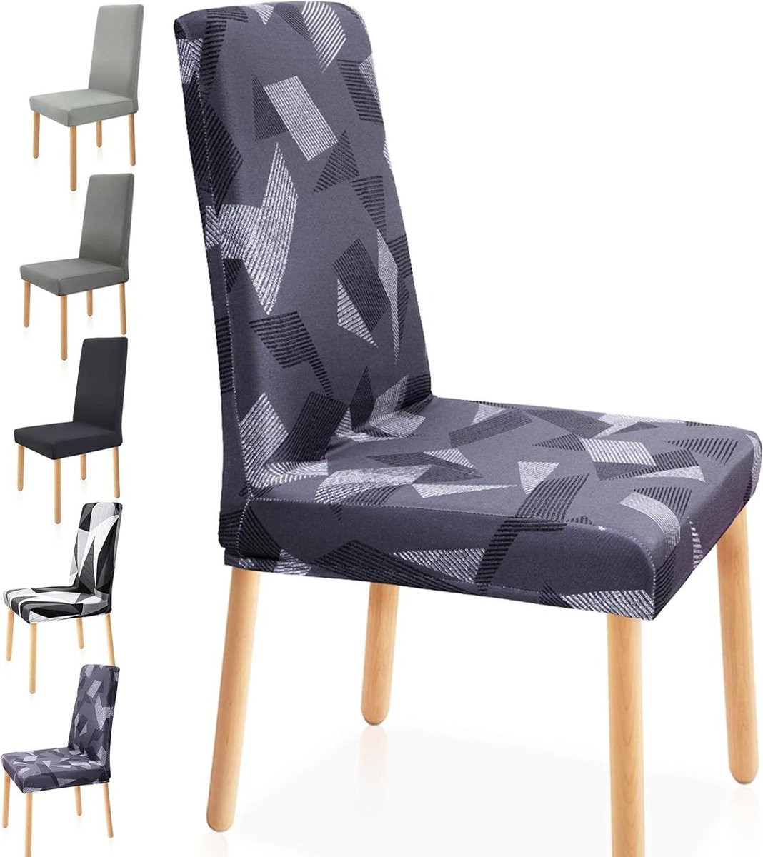 Set van 4 verdikte stretch stoelhoezen met toverkubuspatroon voor eetkamerstoelen