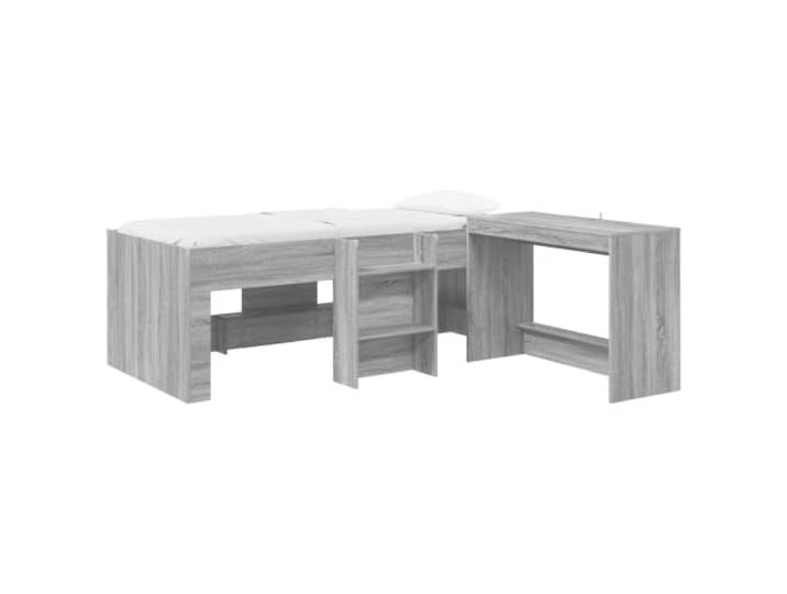 PUGYNBK Hochbett mit Schreibtisch, 2 Stück, Holz, Sonoma Grau Lattenrost, einfache Montage, robuste Struktur, Innenanwendung, modernes Design