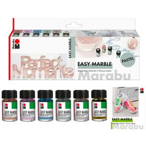 Marabu Marmorierfarbe Easy Marble Set Pastel, Pastellfarben, 6 Farben je 15ml