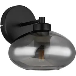 Wandleuchte Wandlampe Flurlampe Schlafzimmerleuchte Wohnzimmerlampe, Metall schwarz Glas Rauchoptik, 1x E27 Fassung, HxBxÜ 20x18x22cm