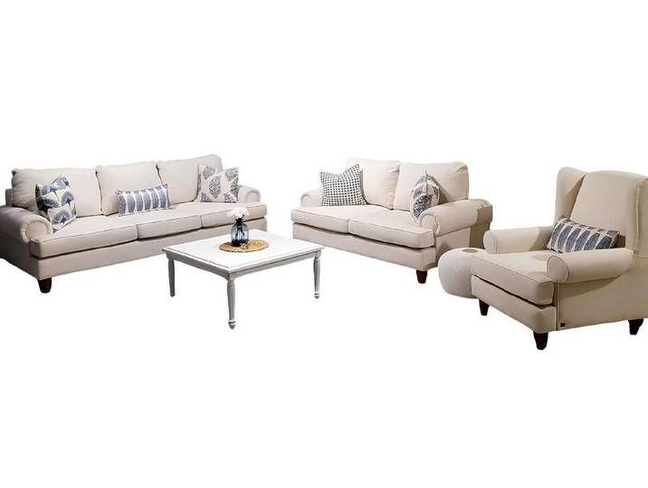 JVmoebel Polstergarnitur JVMoebel Wohnzimmer-Set in Beige mit Holzgestell und Armlehnen, (Set, 3-tlg)