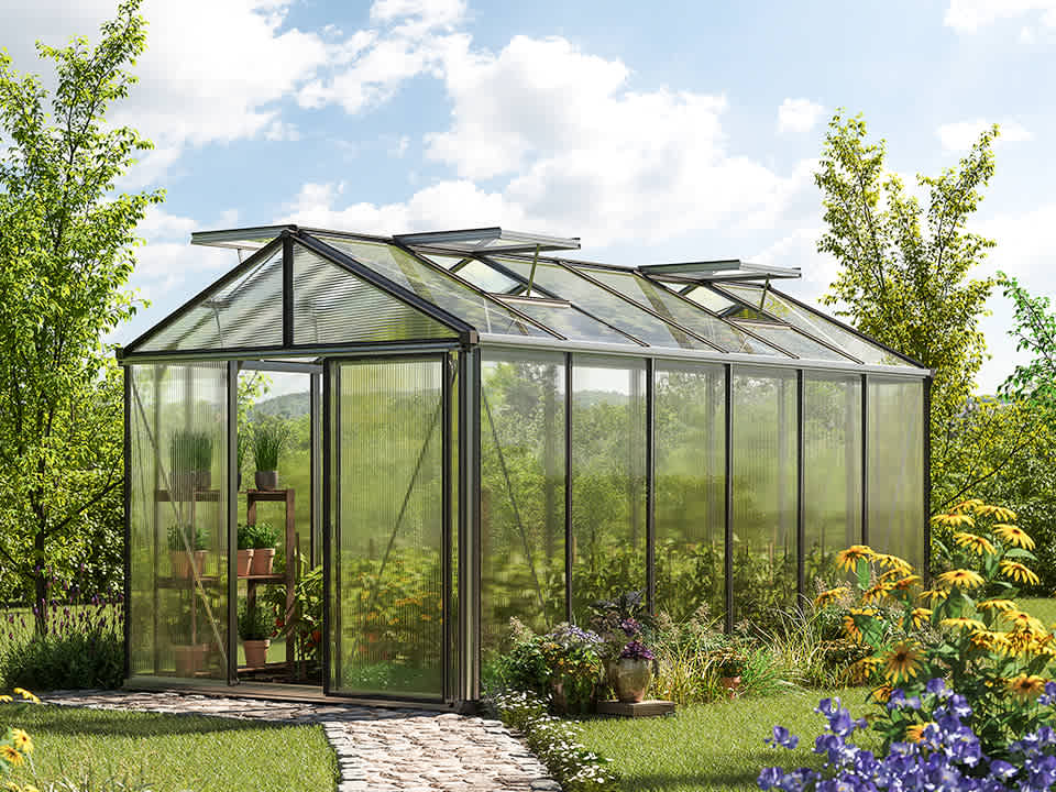 GFP 8x15x8.2ft Greenhouse Natural Aluminum Polycarbonate Glasshouse - (GFPV00937)