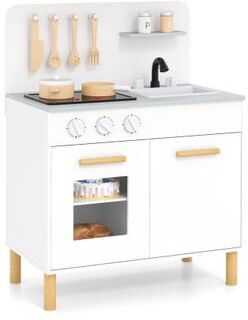 Costway Kids Kitchen Playset with Cooking Accessories and Storage-White