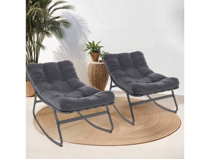 IDMARKET Lot de 2 fauteuils de jardin à bascule ARONA gris anthracite coussin gris
