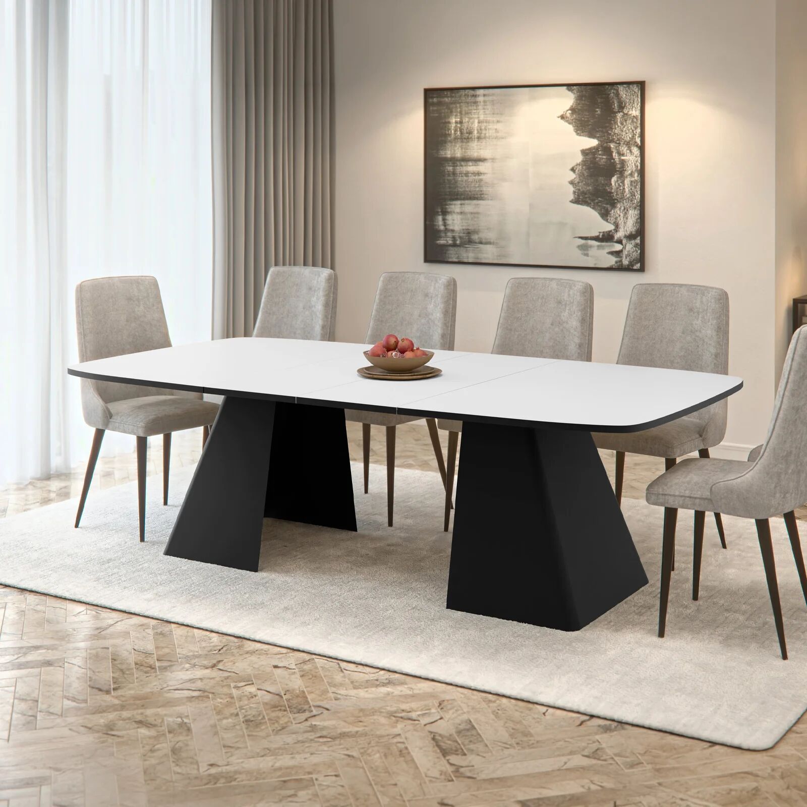 garneroarredamenti Tavolo da pranzo allungabile 180/256x110cm industrial bianco metallo nero Rail