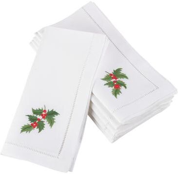 Saro Lifestyle Holly Leaf Embroidered and Hemstitched Cotton Napkin (Set of 6)