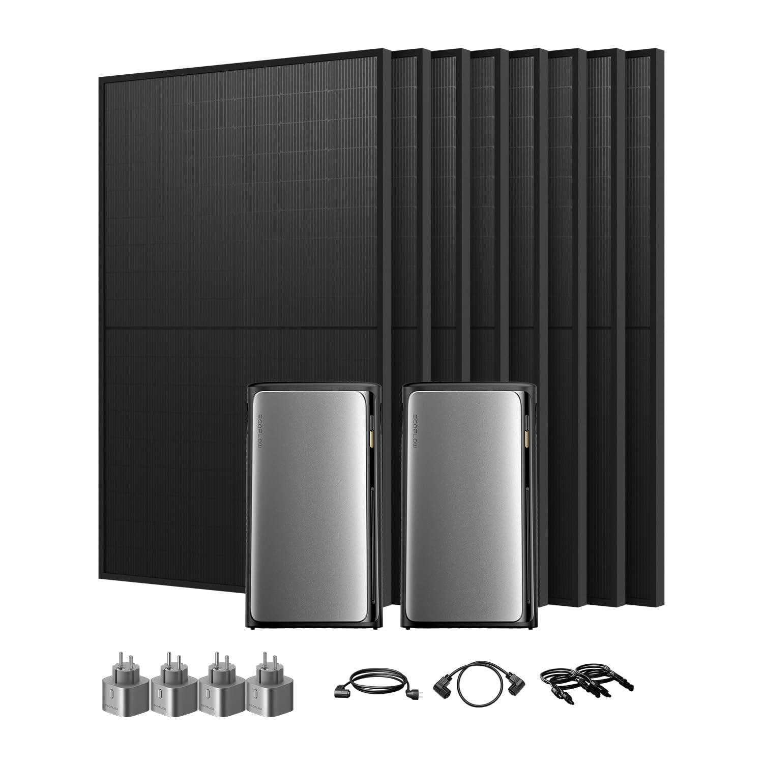 Balkonkraftwerk mit Speicher, 2x EcoFlow Stream Ultra mit 4x 455Wp Bifazial Solarmodule mit 4x EcoFlow Smart Plug & Parallel Kabel (0% MwSt)