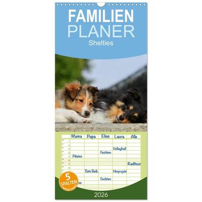 Familienplaner 2026 - Shelties 2026 mit 5 Spalten (Wandkalender, 21 x 45 cm) CALVENDO