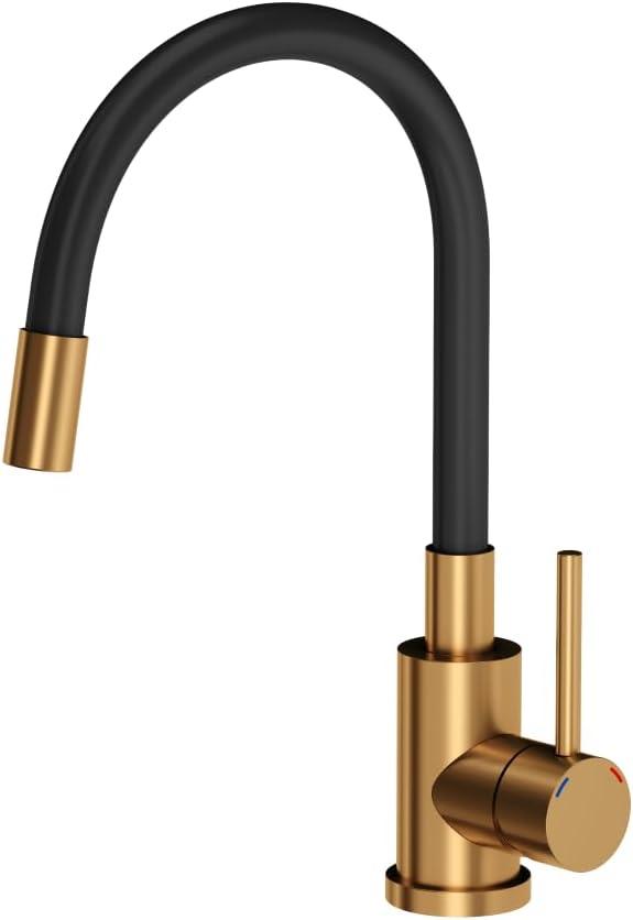 Küchenarmatur MAGGIE SteelQ Mischbatterie 360°, Schwarz, Höhe: 38cm, QFix-Funktion, drehbarer Wasserhahn aus Edelstahl, Keramikkartusche, Armatur für Küchenspüle, Kupfer-PVD-Finish