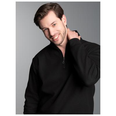 Sweatshirt TRIGEMA "TRIGEMA Troyer in Waffeloptik", Herren, Gr. L, schwarz, Piqué, 100% Baumwolle, Basic, Sweatshirts Sweatshirt
