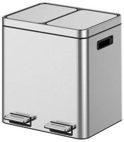 Garvee 30L Dual Compartment Stainless Steel Trash Can (2×15L), Soft-Close Lid, Step Pedal Recycling Bin for Home