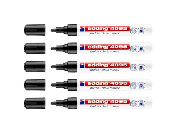 EDDING 5 stuks vloeibare krijtmarker, 4095, zwart, medium punt, 2-3 mm