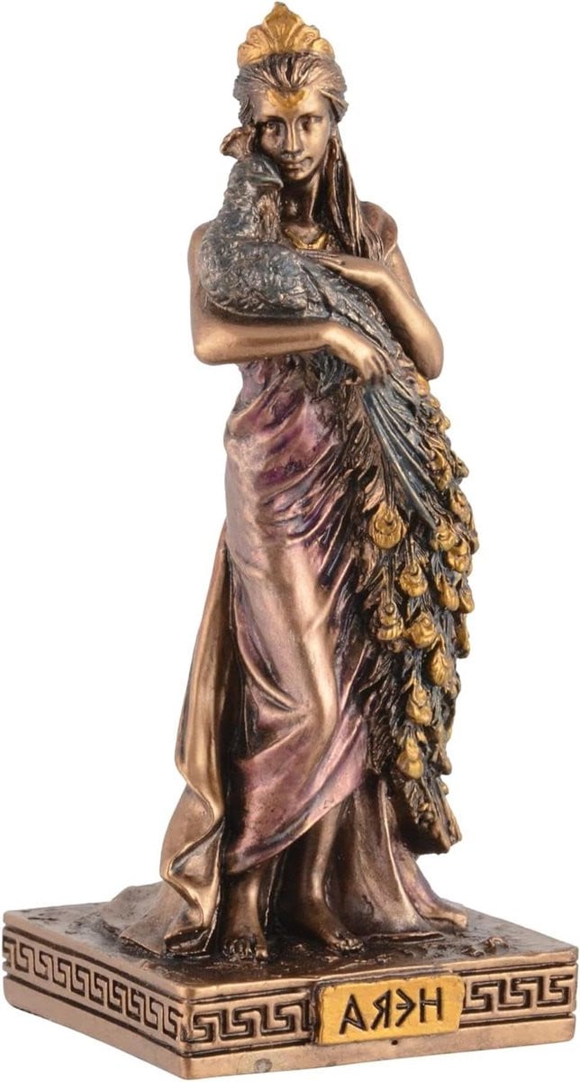 Miniatuur Griekse Godin - Handbeschilderd Mythologisch Figuur - Bronskleurige Decoratie - Hoogte: 9 cm
