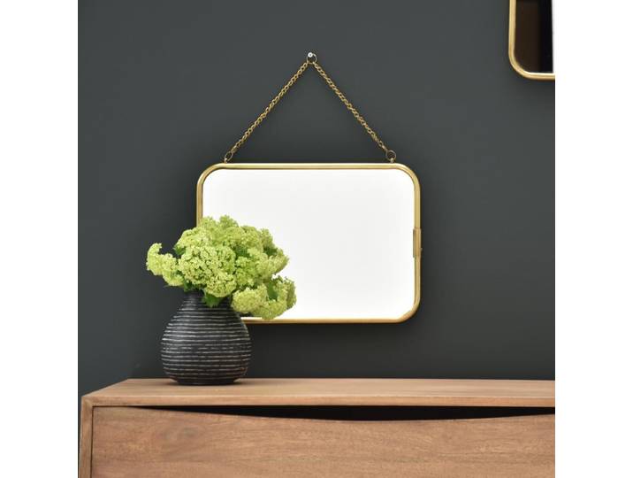 Miroir de barbier rectangulaire en laiton avec chaîne 39 x 29 cm