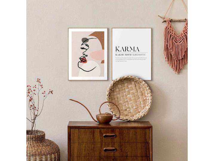 Tableaux déco Bouddha 2 éléments Impression dans cadre en bois Beige 30 x 40 x 1cm