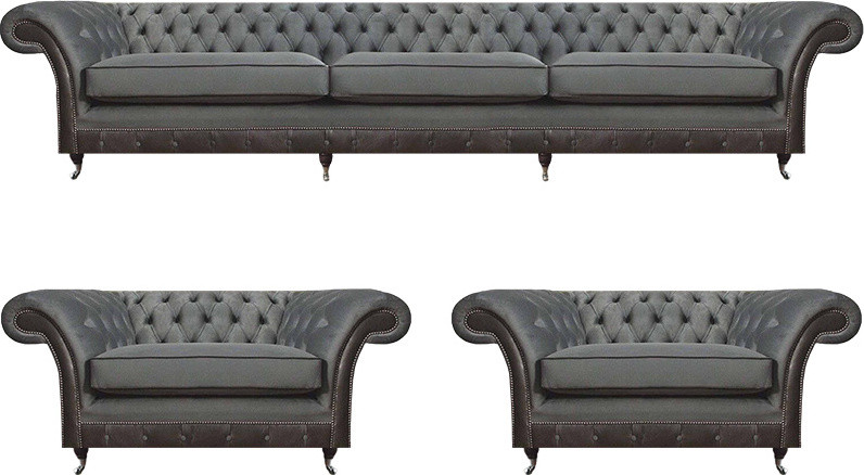 Grau Chesterfield Designer Loungebank Set 3-delig voor in de woonkamer