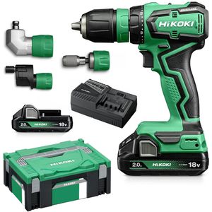HiKOKI Akku-Bohrschrauber DS18DDQWRZ, 18 V / 2,0 Ah, mit 2 Akkus, Ladegerät, 4 Aufsätze und Koffer