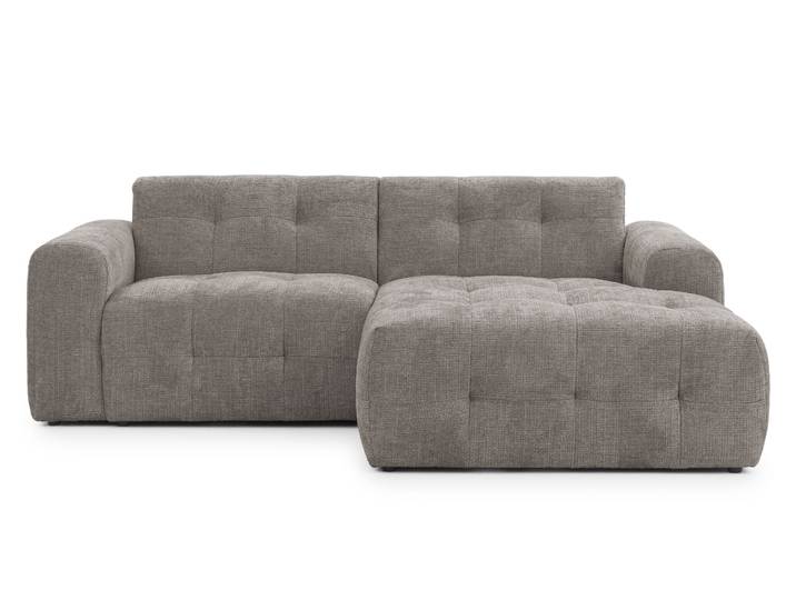 Modernes Ecksofa mit Ottomane rechts, markante Steppungen, Chenille Braun Taupe / 21041